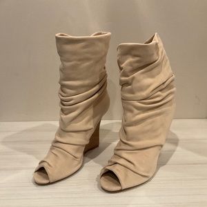Manolo Blahnik Slouch Peep Toe Suede Wedge boot